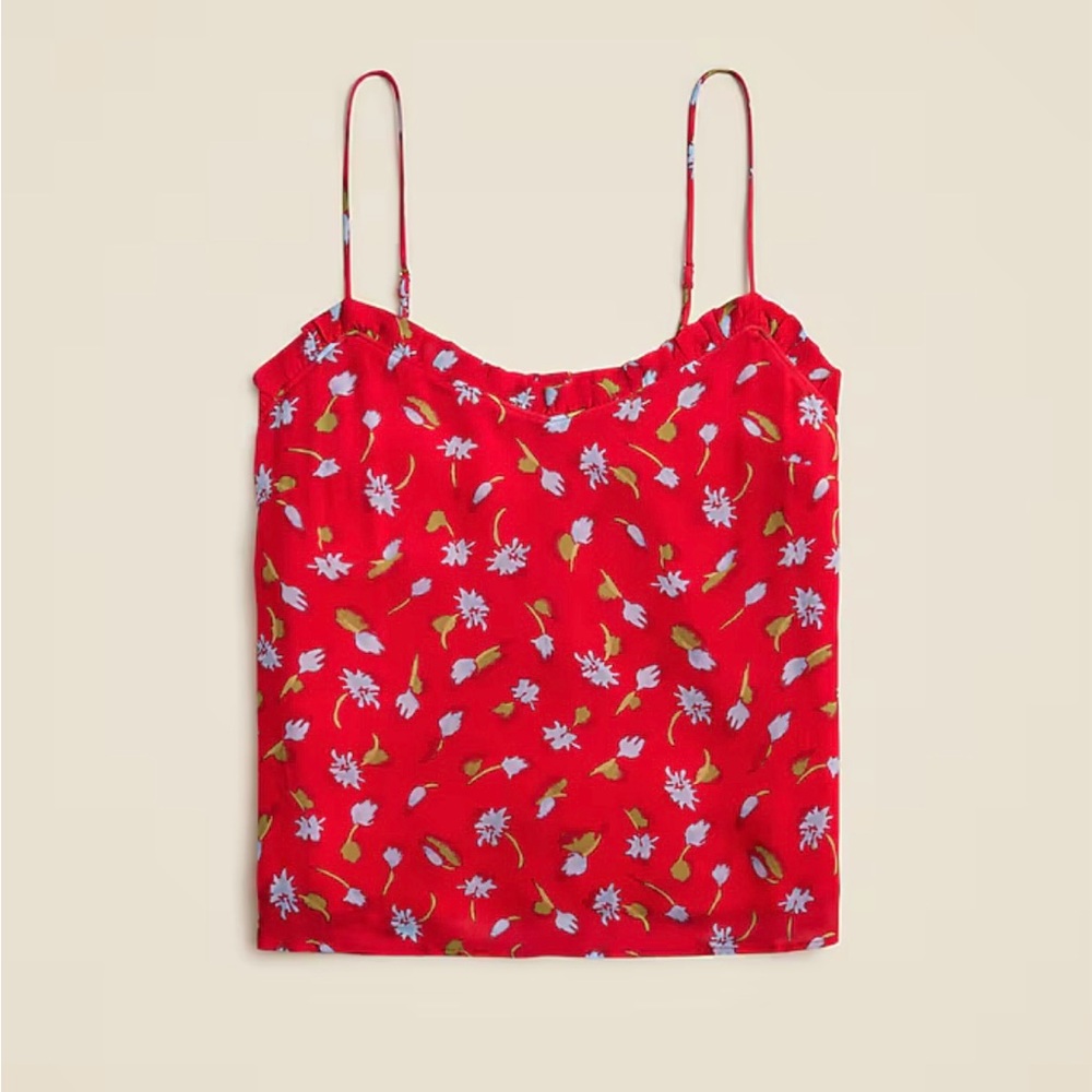 Ruffle-trim camisole in brushed daisy-print chiffon
